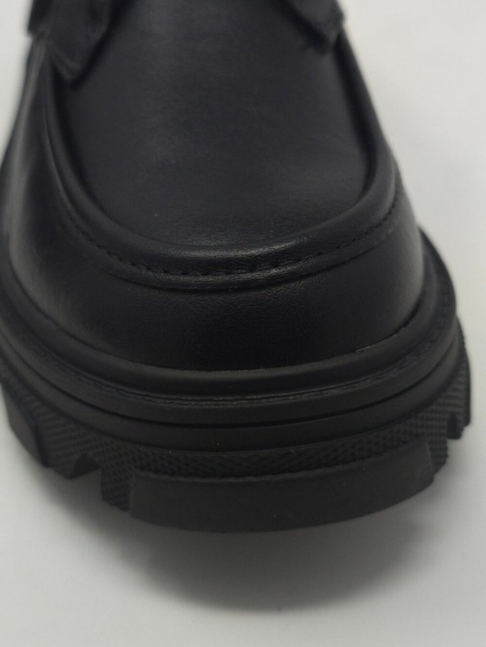 CHARCOAL PU Chunky Platform Loafers Buckle Strap Lug Sole Slip On Casual Trendy - Picture 8 of 10